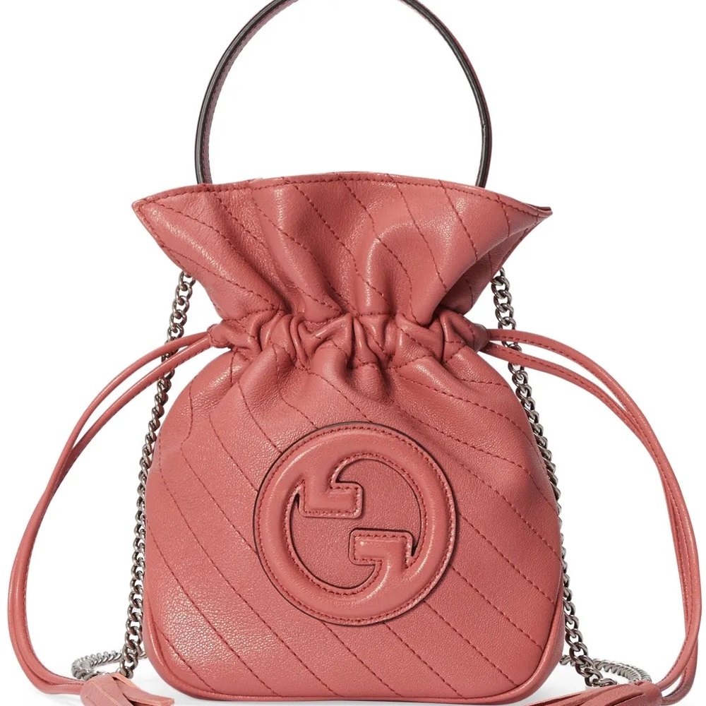 Brand New Gucci Pink Leather Drawstring Bag